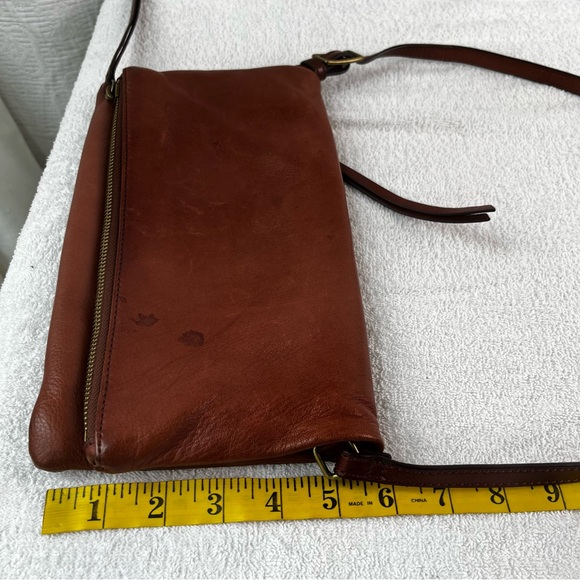 Margot New York Brown Anthropologie Leather Fold Over Crossbody Bag Purse STAIN - Picture 14 of 16